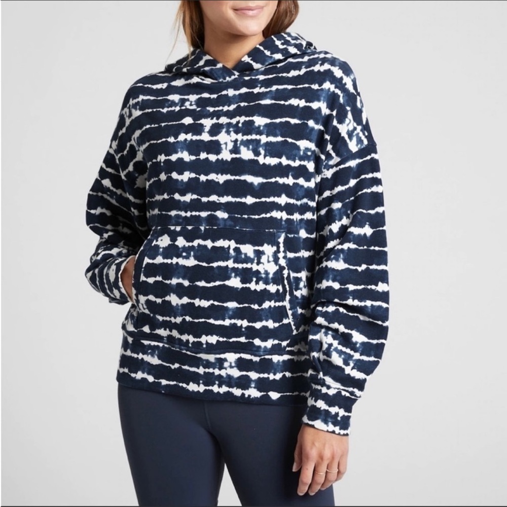 ATHLETA Tahiti Blue White Balance Hoodie Sweatshirt Sz S Tall ST